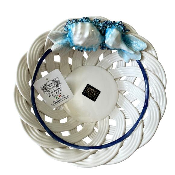 Ceramiche D’arte Handmade In Italy Basket Weave Bowl with Sea Creatures 11in NEW - Picture 1 of 15